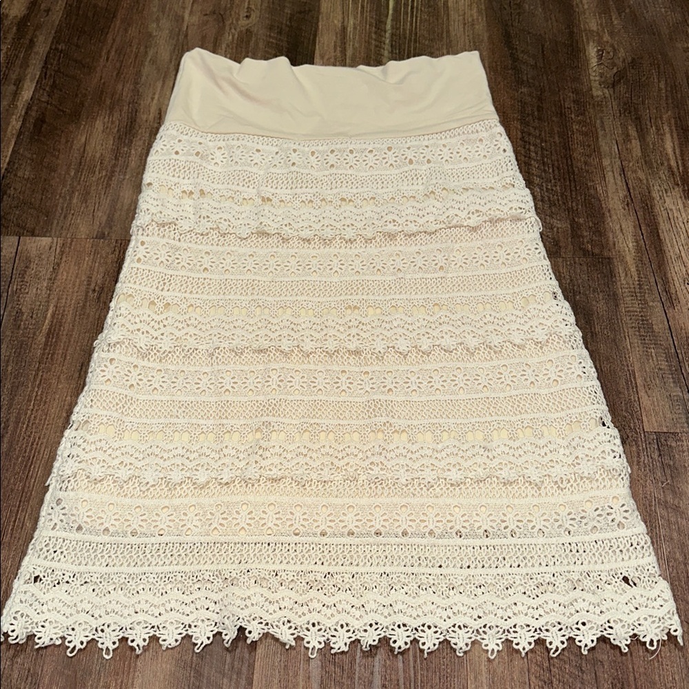 Solitaire Anthropologie Cream Crochet Lace Skirt size L - Picture 6 of 6